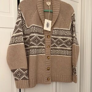 Beige Patterned V-Neck Sweater